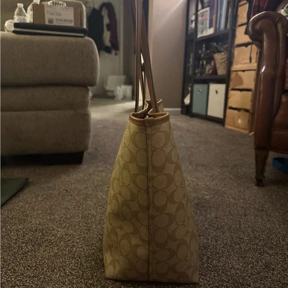Coach Tan Monogram City Tote Bag with Leather Trim - Picture 5 of 14